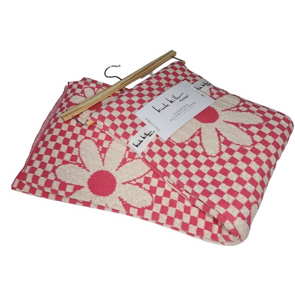 Nicole Miller Cotton Throw Blanket Decorative Oversize Floral And Check 50x70in‎ - Picture 11 of 14